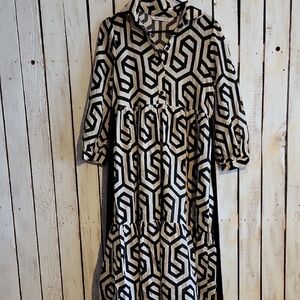 Zara Black and White Geometric Long Sleeve Dress